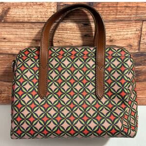 Fossil Sydney Purse Handbag Crossbody Satchel Colorful Geometric Orange Green